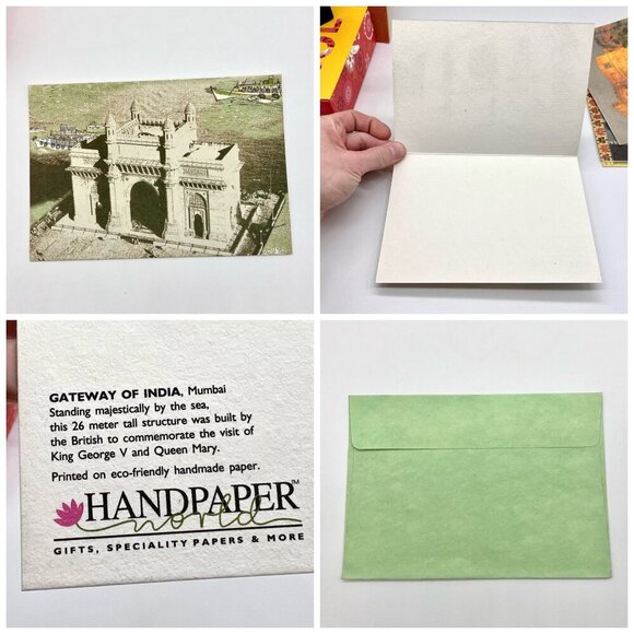 Handmade India Greeting Cards Set with Box and Painted Wood Holder - Picture 2 of 7